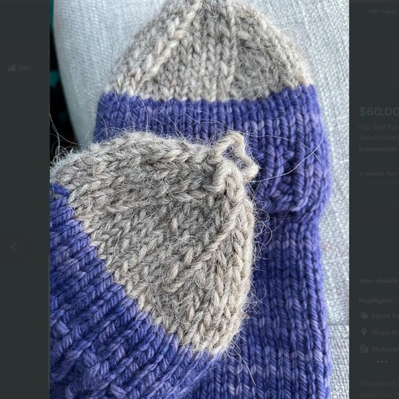 Flip-Top Purple Sock Mitts Wool Knit Mittens Handmade Convertible Half Mitts - Picture 10 of 10